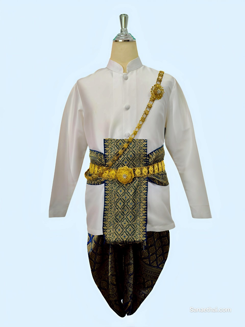 ชุดไทยชายสีขาวน้ำเงิน